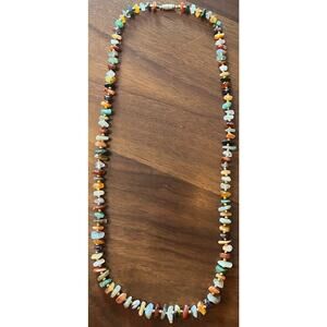 Vintage Multicolor Polished Agate Nugget Beaded Necklace with Barrel Clasp